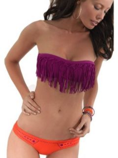 LSpace Women's Dolly Knotted Fringe Swim Bikini Top BERRY XS Clothing