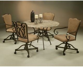 Pastel Willington 5 piece Poly Travertine Top Dining Table Set with Caster Chairs   Dining Table Sets
