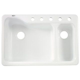 American Standard 7179.805.208 Silhouette 33 Inch Dual Level Double Bowl Kitchen Sink with 5 Faucet Holes, White Heat    