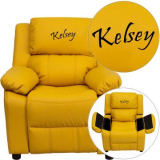 Flash Furniture Personalized Vinyl Kids Recliner with Storage Arms   Yellow   Kids Recliners
