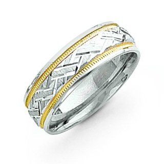 14k Two Tone Gold 7mm Etched Edges Size 6 Wedding Band Jewelry