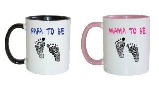 Mashed Mugs   Papa To Be/Mama To Be (Footprints)   2 Pack Coffee Cup/Tea Mug (White/Black & White/Pink) Kitchen & Dining