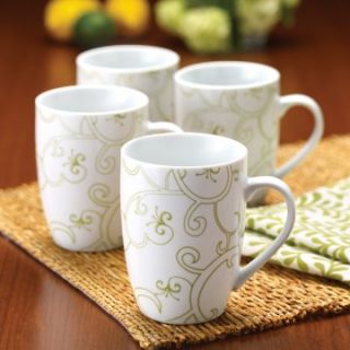 Rachael Ray Curly Q Green Mugs   Set of 4   Coffee Mugs