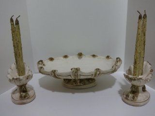 Vintage 1957 Chicago Universal Statuary Ceramic Pedestal Decorative Bowl w/ Candle Holders   Candle Holder Sets