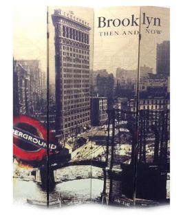 4 Panel Brooklyn Then and Now City Room Divider   64W x 71H in.   Room Dividers