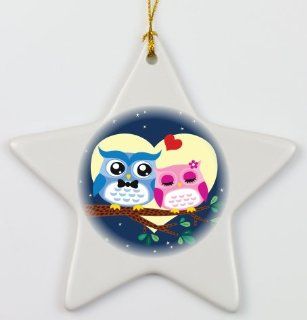 Rikki KnightTM Owls Bird Couple In Love At Tree Porcelain Star Ornament   Decorative Hanging Ornaments