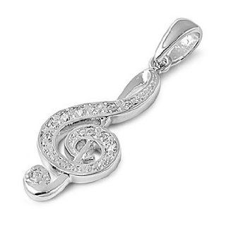 Fancy Musical Note Pendant Cubic Zirconia Sterling Silver 925 Jewelry