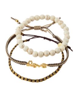 Set of Three Love & Beaded Bracelets, White/Beige