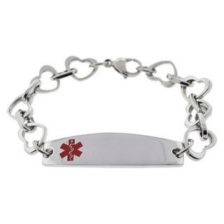 Hope Paige Medical ID Stainless Steel Heartlink Bracelet   Size 7.75