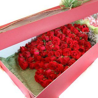 100 Roses Boxed in Heart Bouquet Flower (Only delivery to Korea)  Fresh Cut Format Rose Flowers  Grocery & Gourmet Food