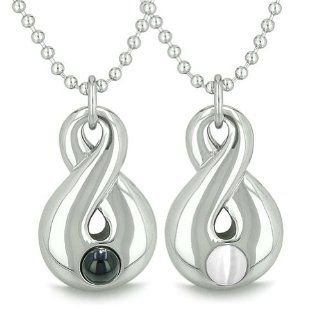 Amulets Infinity Love Couple Set Yin Yang Energy Magic Symbol Eternity Powers Man Made Black Onyx White Cat's Eye Necklaces Best Amulets Jewelry