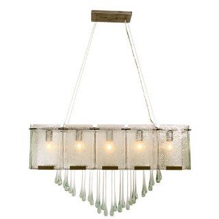Varaluz 160N05RND Rain Collection 5 Light Linear Pendant, Rainy Night Finish with Hand Pressed Recycled Rain Glass   Ceiling Pendant Fixtures  