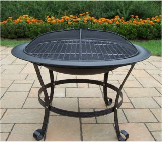 Oakland Living 30 in. Round Black Fire Pit with Grill and Cover   Fire Pits