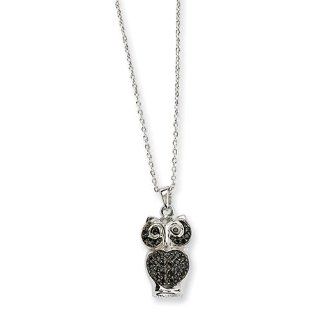 Sterling Silver Black CZ Owl Necklace Jewelry