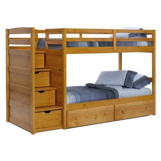 Pine Ridge Front Loading Stair Bunk Bed   Honey   Bunk Beds
