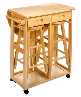 Drop Leaf Kitchen Table with 2 Round Stools   Kitchen Islands and Carts