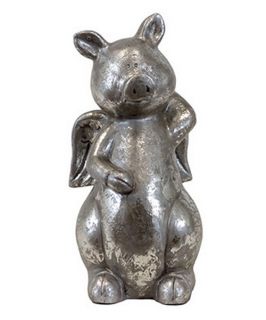 Urban Trends 12.5H in. Ceramic Flying Pig   Silver   Sculptures & Figurines