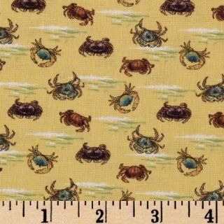 43'' Wide Mini Prints Crabs Yellow Fabric By The Yard