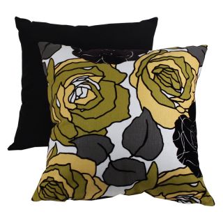 Decorative Yellow and Black Flocked Floral Square Toss Pillow   Decorative Pillows