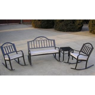 Oakland Living Rochester Iron 4pc Rocker Set with Cushions   Outdoor Rocking Chairs