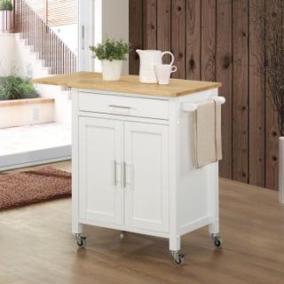 Sunset Trading Vermont Kitchen Cart   White with Natural Top   Kitchen Islands and Carts
