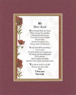 Touching and Heartfelt Poem for Extended Family Members   My Dear Aunt Poem on 11 x 14 inches Double Beveled Matting (Burgundy)   Prints
