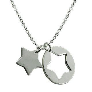 Stencil Star Disc Pendant Necklace in Sterling Silver Jewelry