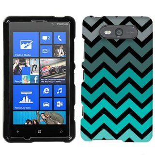 Nokia Lumia 820 Chevron Grey Green Turquoise on Black Phone Case Cover Cell Phones & Accessories