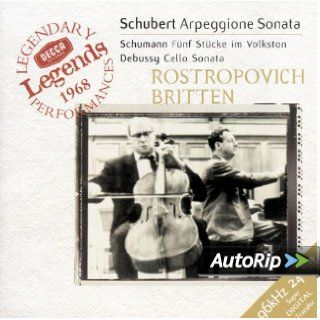 Schubert Sonata for Arpeggione (bowed guitar) & Piano, d.821 / Schumann 5 Pieces in the Popular Style (Volkston), Op. 102 / Debussy Cello Sonata Music