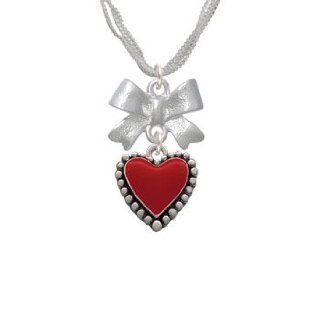 Red Enamel Heart with Beaded Border Emma Bow Necklace [Jewelry] Pendant Necklaces Jewelry