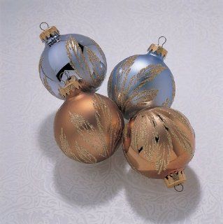 Set of 4 Light Blue & Gold Shatterproof Christmas Ball Ornaments 3"  