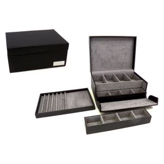 Bey Berk Personalized Black Leather Men's Multi level Valet Case   9.5W x 4H in.   Mens Jewelry Boxes