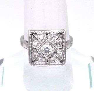 14K White Gold Diamond Antique Looking Ring Jewelry