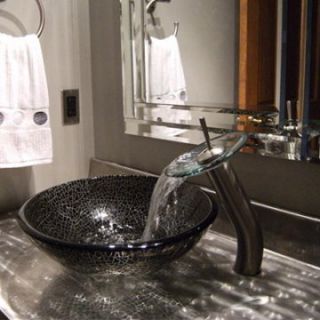 Novatto Fesso Glass Vessel Sink   Clear Black   Bathroom Sinks