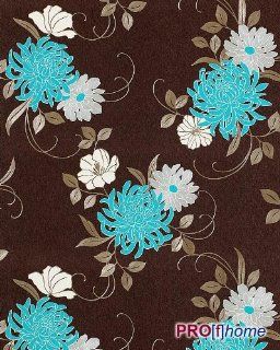 EDEM 824 26 deep embossed heavyweight floral flower wallpaper brown blue turquoise grey bronze cream  75 sq feet   Brown Turquoise Wall Paper