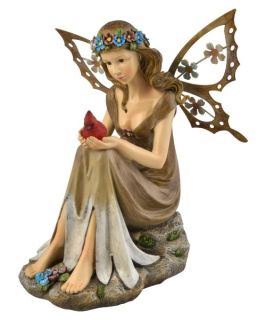 Moonrays Solar Powered LED Garden Fairy with Cardinal Statue   Solar Lights