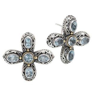Sterling silver and 18k gold Enchanta Collection blue topaz cross earrings Jewelry