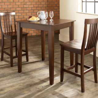 Crosley 3 Piece Pub Dining Set with Tapered Leg and School House Stools   Indoor Bistro Sets