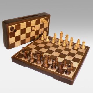 12 Inch Inlaid Walnut/Maple Folding Magnetic Chess Set   Chess Sets