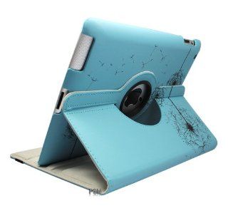 FOME Dandelion Pattern 360 Degrees Rotating PU Leather Flip Case Cover with Stand for iPad 2 3 4 Blue + A FOME Clean Cloth Gift Cell Phones & Accessories