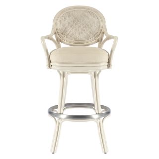Selamat Dahlia 30 in. Swivel Bar Stool with Arms   White   Bar Stools