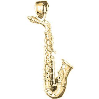 Gold Plated 925 Sterling Silver 3 D Saxophone Pendant Jewels Obsession Jewelry