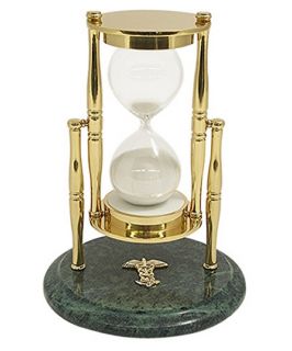 Brass / Green Marble 30 Minute Sand Timer with Medical Emblem   White Sand   Office Desk Accessories