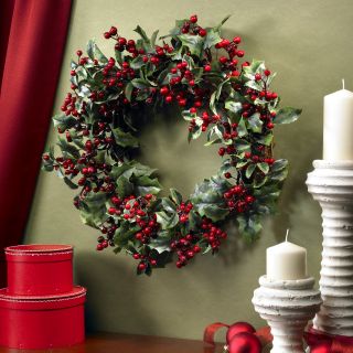 24 in. Holly Berry Wreath   Christmas Wreaths