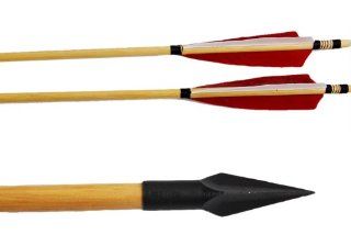 Buffalo Wooden Hunting Arrows Fletching 2red1white Feathers Archery Arrows With A 803 Broadheads Fit For 40 65lbs Recurve Bows Or Longbows 6 Pack  Sports & Outdoors