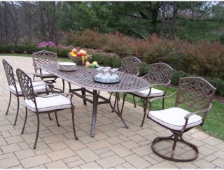 Oakland Living Mississippi Cast Aluminum 82 x 42 in. Oval Patio Dining Set with Swivel Chairs   Seats 6   Patio Dining Sets