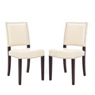 Safavieh Benjamin Cream Leather Nailhead Dining Side Chair   Set of 2   Dining Chairs