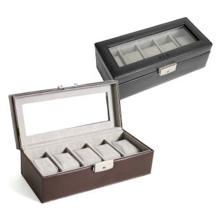 5 Slot Leather Watch Box with Optional Monogramming   10W x 3H in.   Watch Winders & Watch Boxes