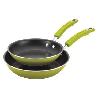 Rachael Ray Porcelain II Nonstick Twin Pack 9.25 in. and 11 in. Open Skillets   Green Gradient   Fry Pans & Skillets