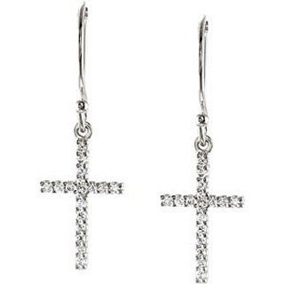 Diamond Cross Earrings in White Gold   14kt   Ear Wire   Round   Glamorous GEMaffair Jewelry